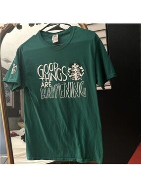 Starbucks Green Tee with White 'Good Things Are Happening' Print